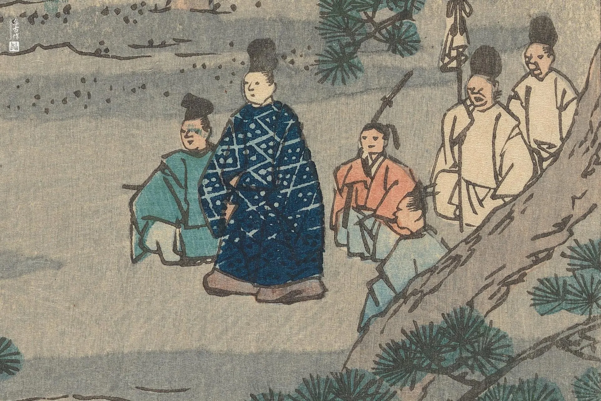 歌川广重《滨松:著名的鸣松》高清局部 (3)