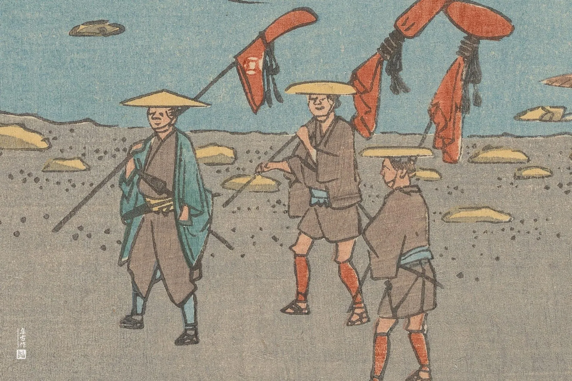 歌川广重《土山:铃鹿山麓与铃鹿川》高清局部 (1)