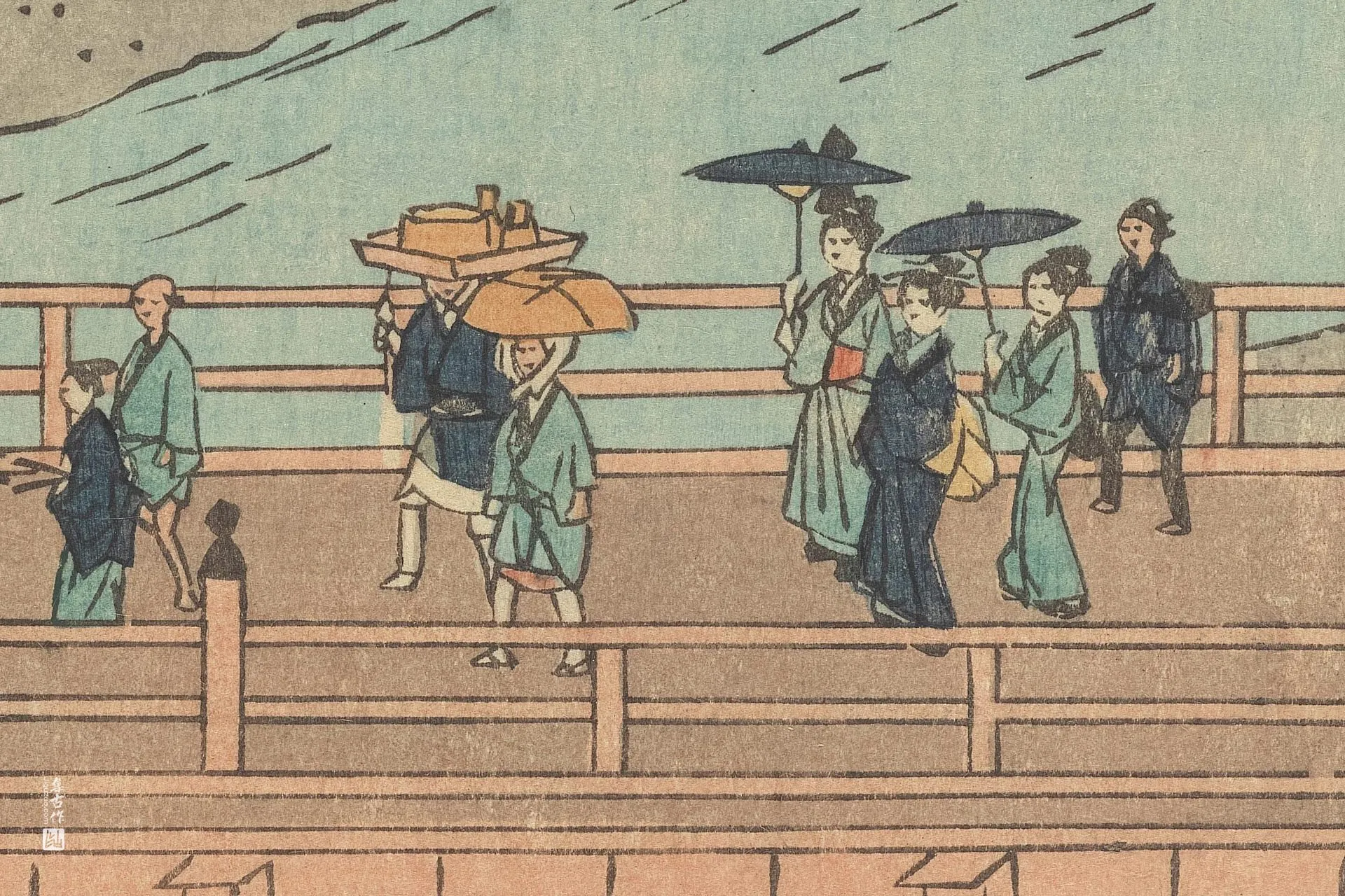 歌川广重《京:三条大桥》高清局部 (2)