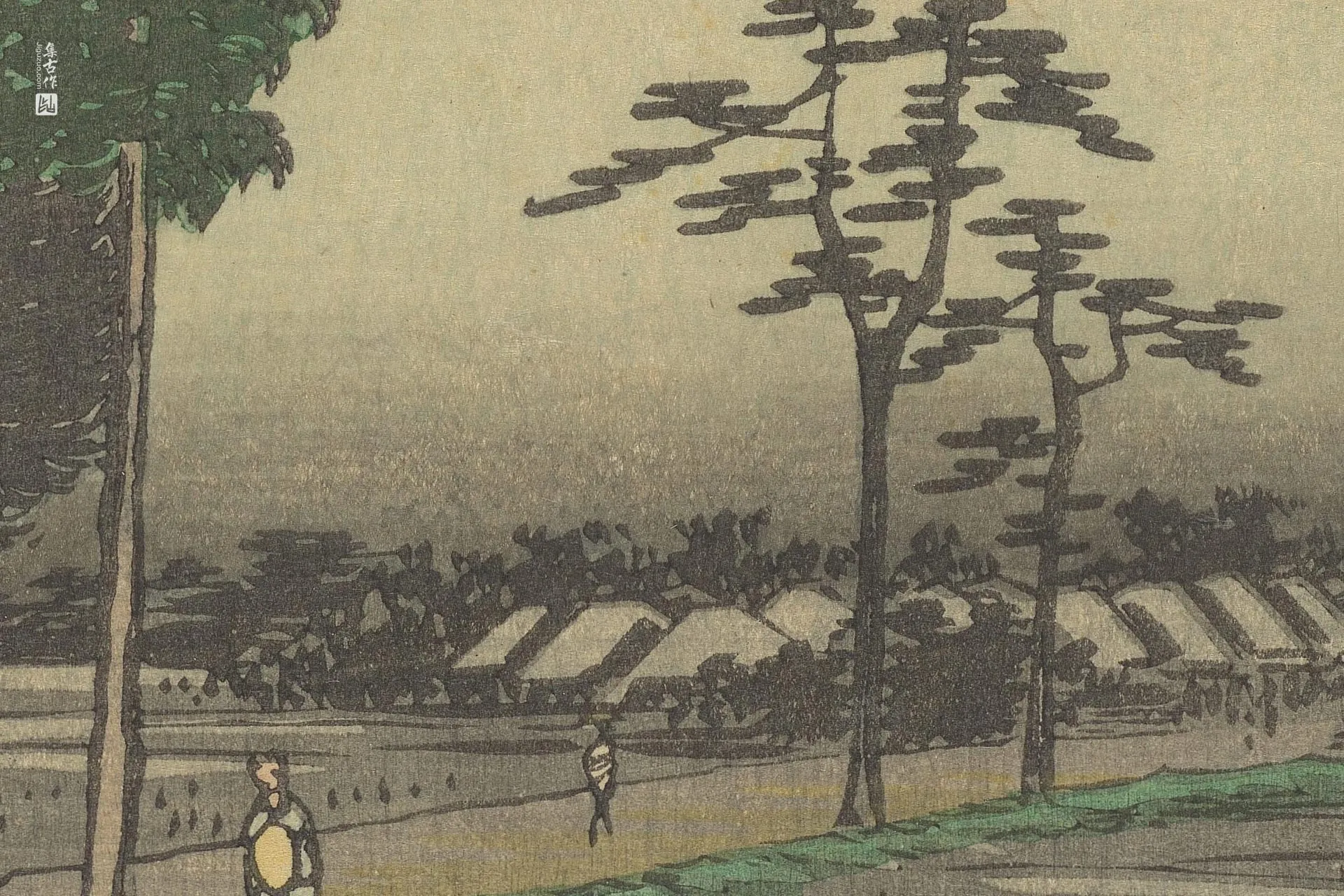 歌川广重《赤坂:弥次郎在绳手道痛打北八,误以为他是狐狸》高清局部 (3)