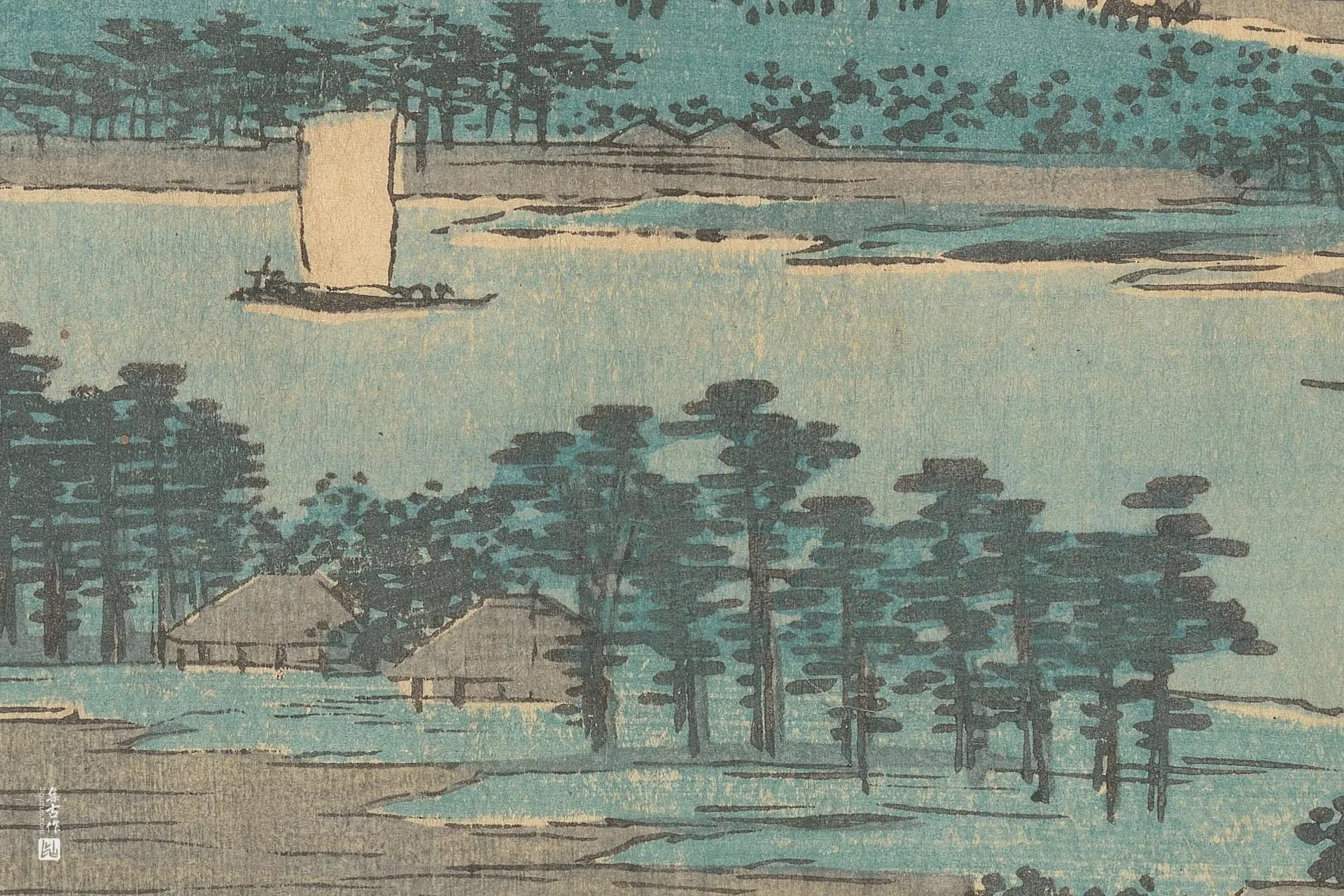 歌川广重《川崎:鹤见川畔的生麦村》高清局部 (1)