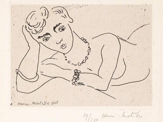 马蒂斯蚀刻版画人物《靠肘支撑身体的女人》