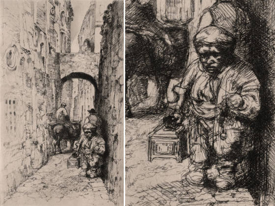 布鲁埃蚀刻版画《窄街上的小矮人》