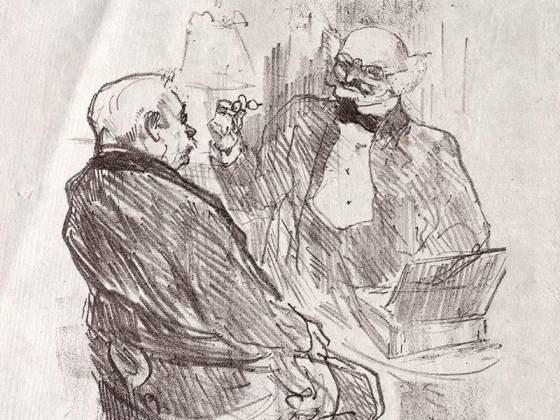 罗特列克版画《西奈山脚下:乔治·克列孟梭与眼科医生迈耶》