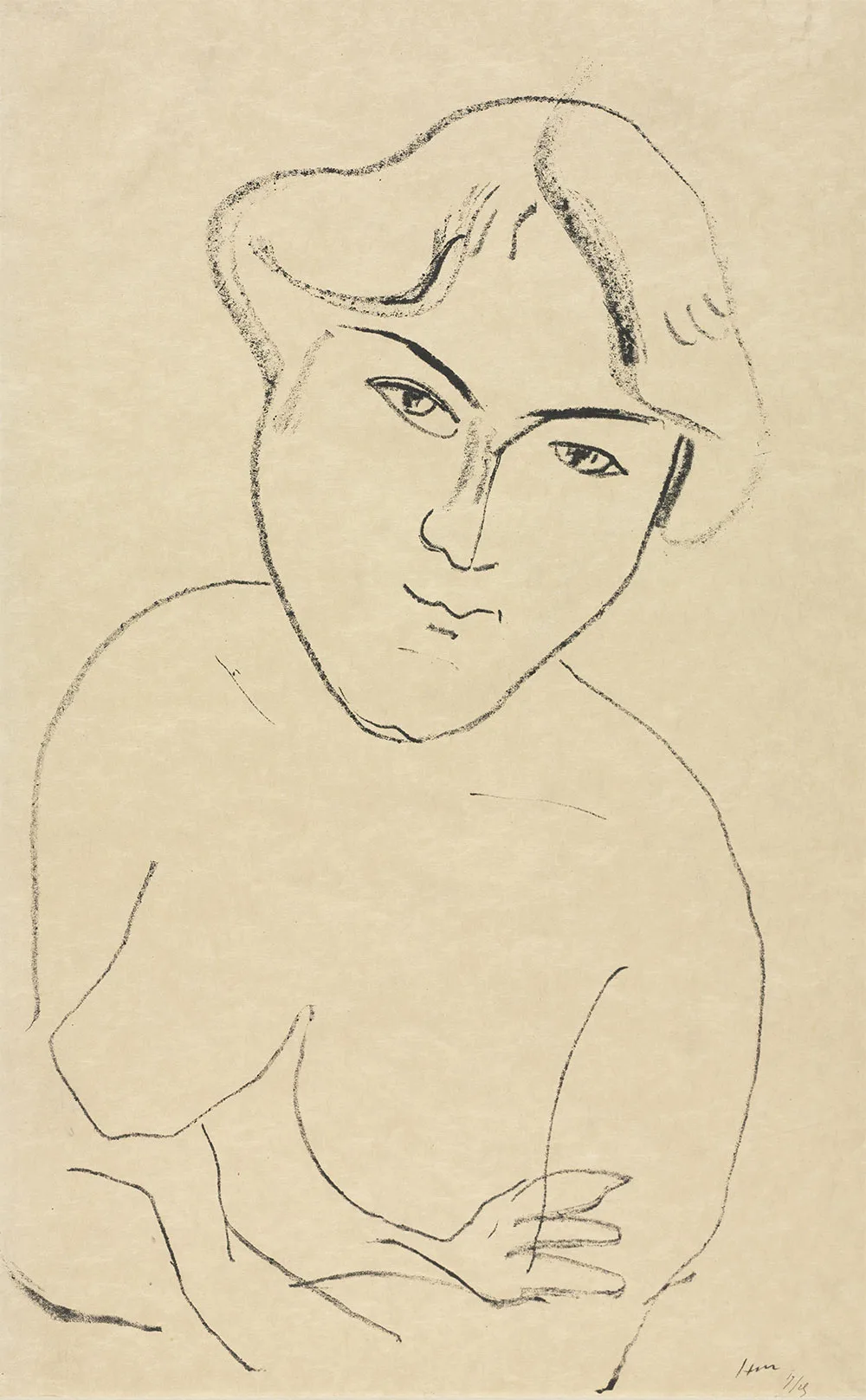 马蒂斯石版画《双臂交叉的躯干像》