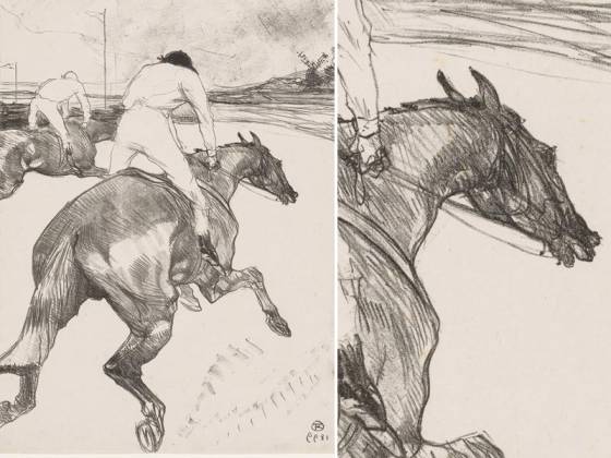 罗特列克石版画《赛马骑师》黑白版