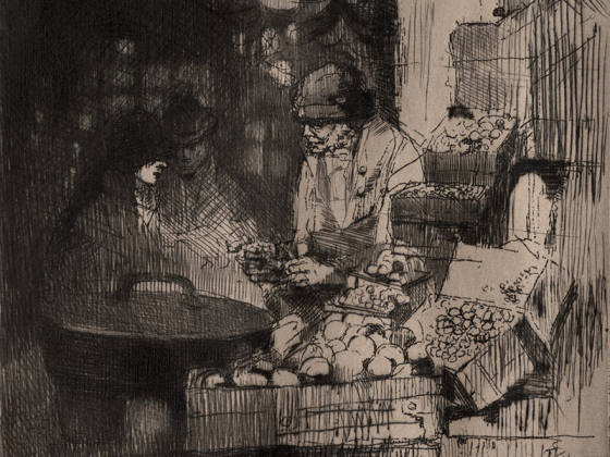 布鲁埃蚀刻版画《卖栗子的人》