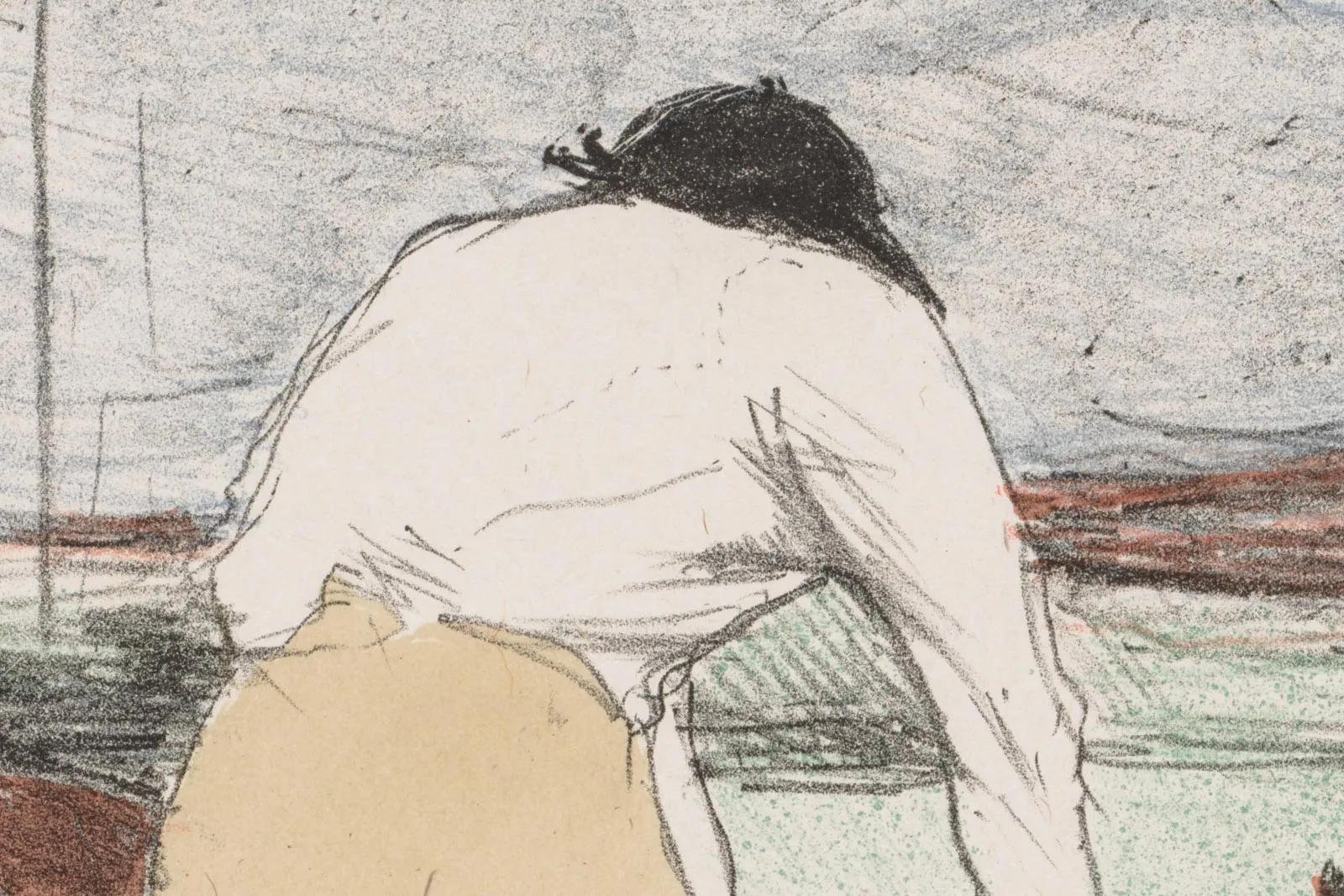 罗特列克彩色石版画《赛马骑师》局部 (1)