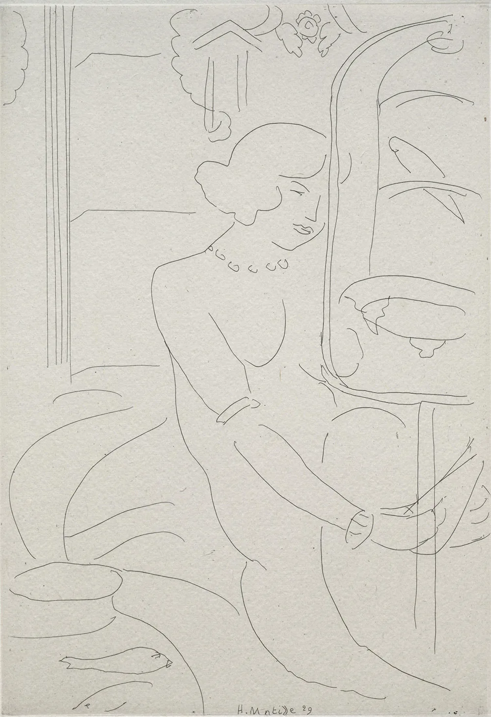 亨利·马蒂斯版画《拿着鱼缸的年轻女性》