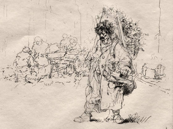 布鲁埃蚀刻版画《背筐商人》