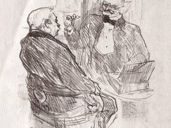 罗特列克版画《西奈山脚下:乔治·克列孟梭与眼科医生迈耶》