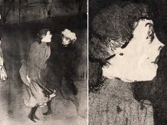 罗特列克版画《艾米丽安·达康松与牧羊女剧院的玛丽基塔》