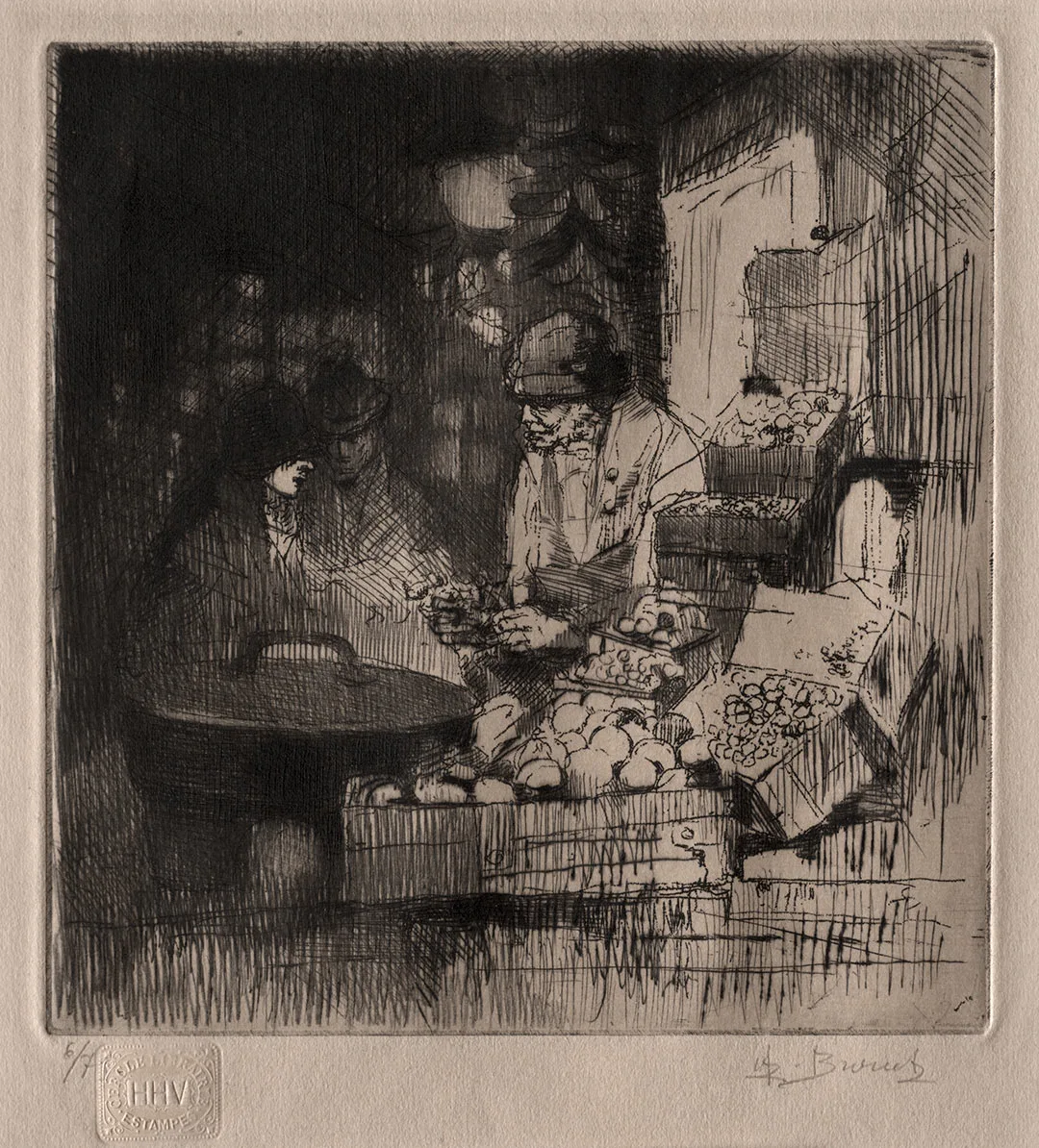 布鲁埃蚀刻版画人物《卖栗子的人》
