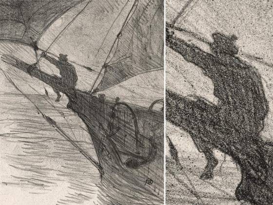 罗特列克版画帆船《夜之海洋》