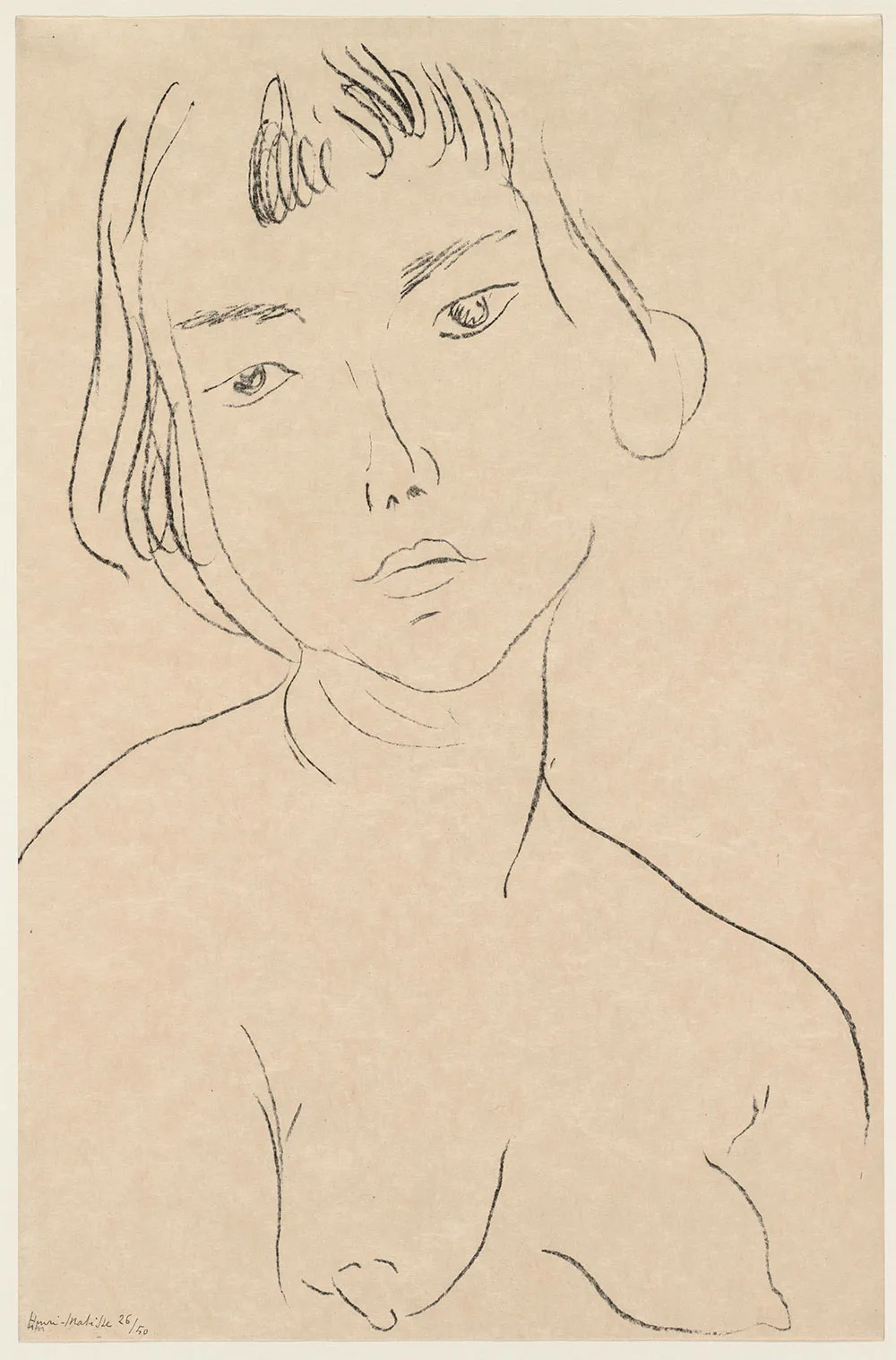 马蒂斯石版画《头部微向左倾》