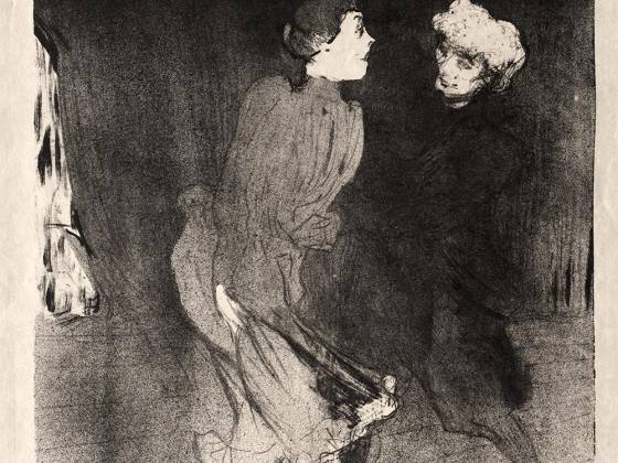 罗特列克版画《艾米丽安·达康松与牧羊女剧院的玛丽基塔》