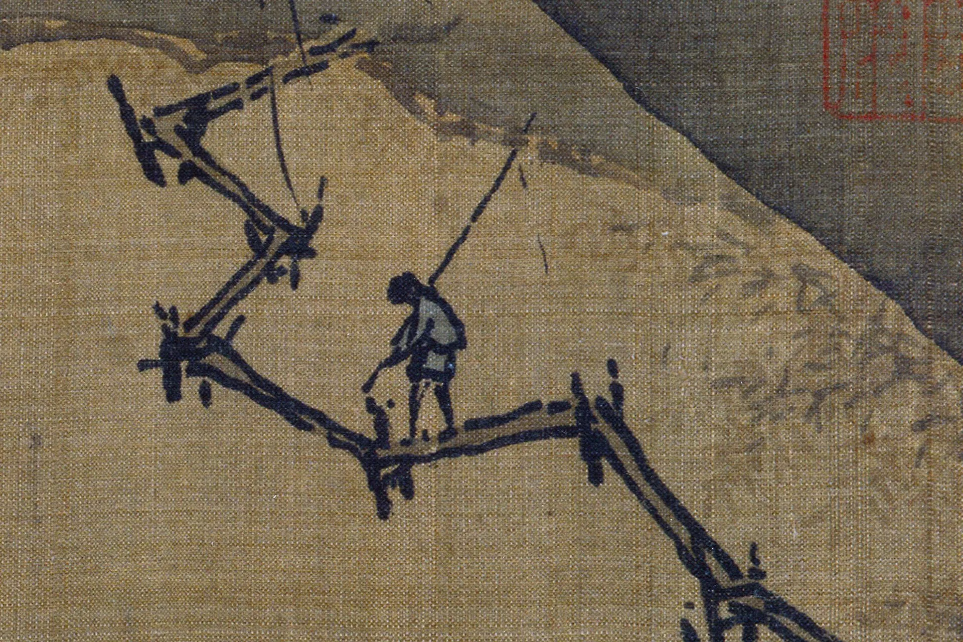 传夏圭《渔村归钓图》高清大图局部 (1)