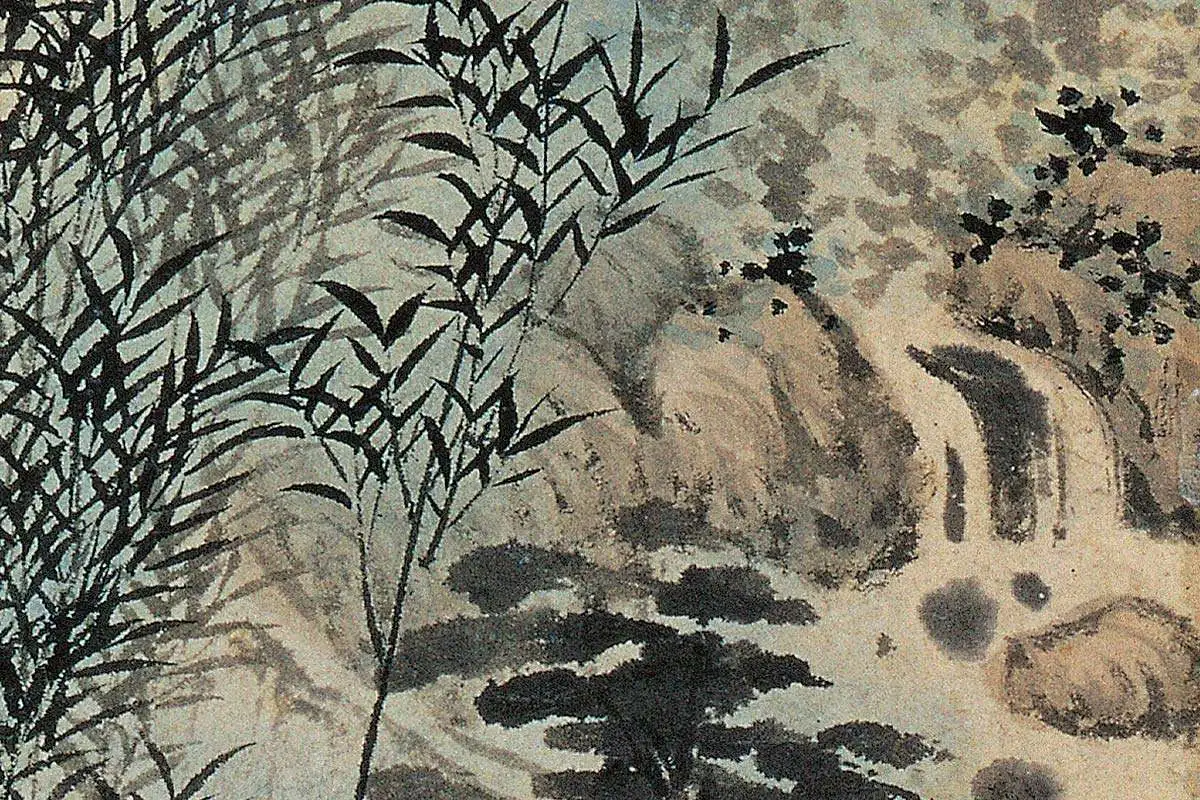 明代·沈贞山水画《竹炉山房图》高清大图局部细节 (5)