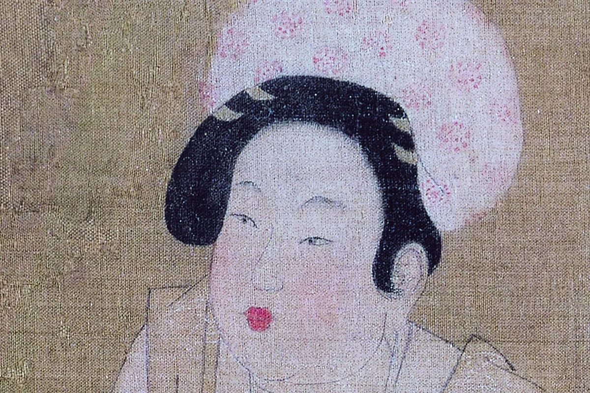 周昉仕女人物画《调琴啜茗图》高清大图局部细节 (4)