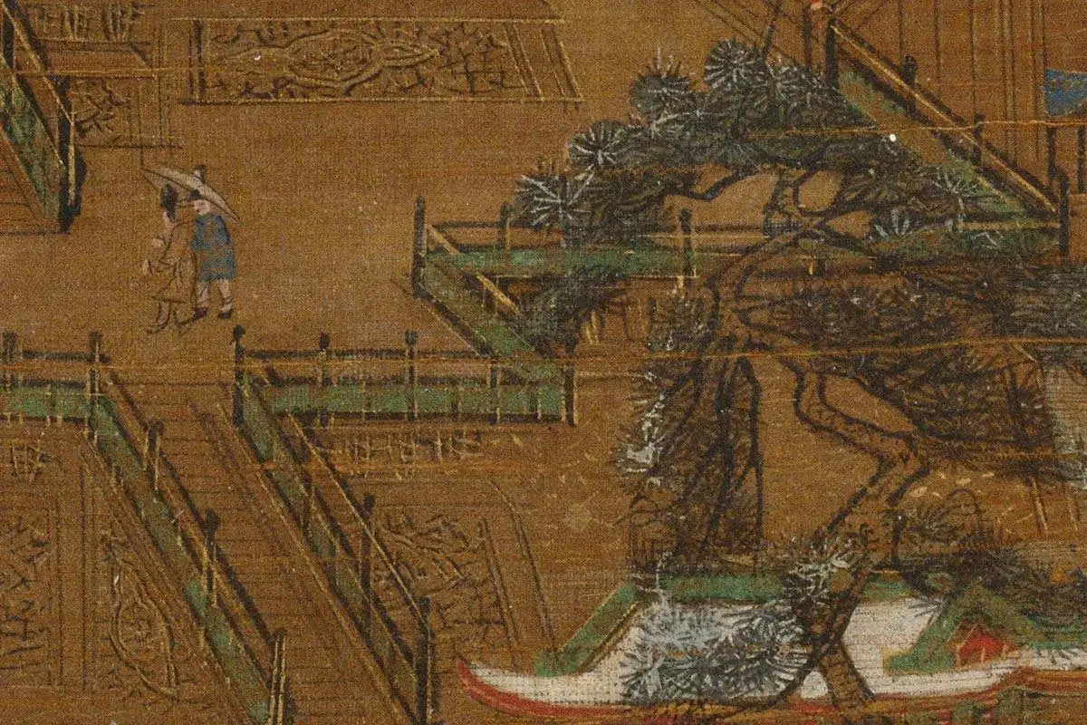 青绿山水楼阁《京畿瑞雪图》高清大图局部细节 (17)