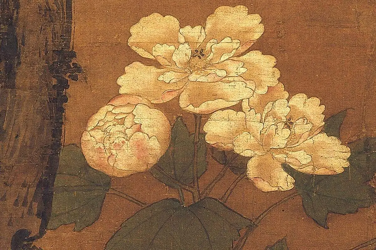 明·郑石花鸟画《芙蓉白鹭图》高清大图局部细节 (3)