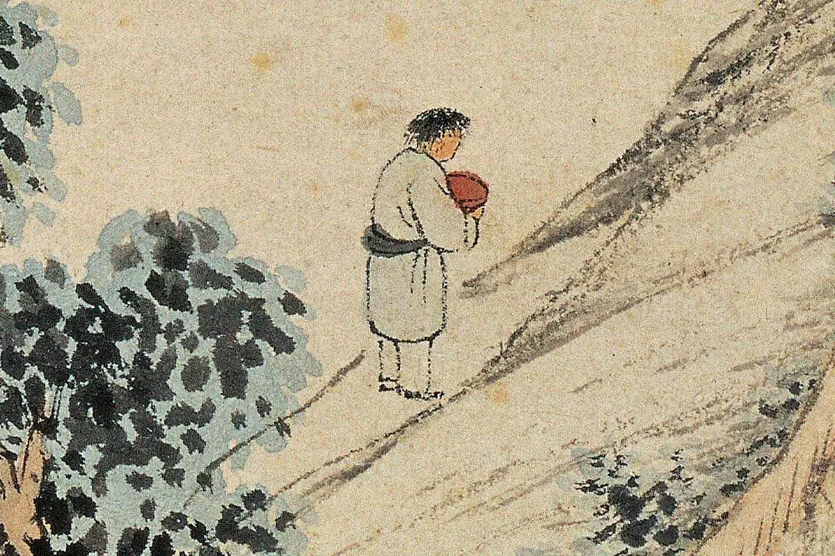 明代·沈贞山水画《竹炉山房图》高清大图局部细节 (12)