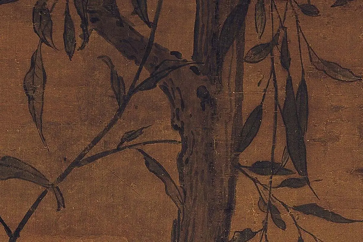 明·郑石花鸟画《芙蓉白鹭图》高清大图局部细节 (5)