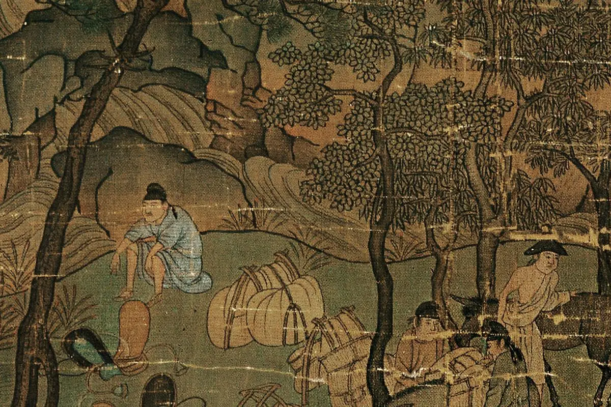 青绿山水人物画《明皇幸蜀图》高清大图局部细节 (5)