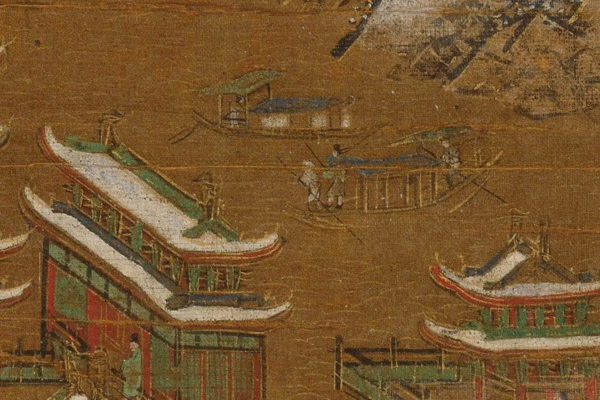 青绿山水楼阁《京畿瑞雪图》高清大图局部细节 (15)