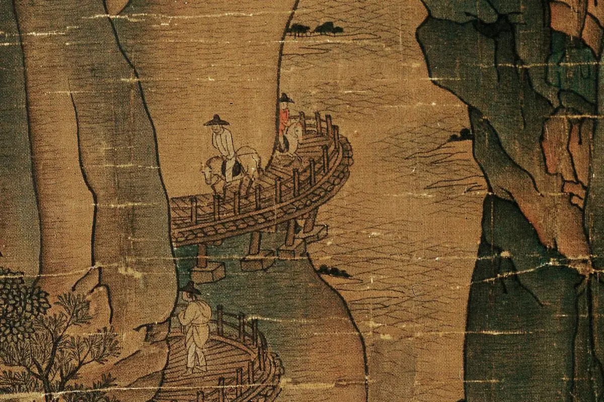 青绿山水人物画《明皇幸蜀图》高清大图局部细节 (14)