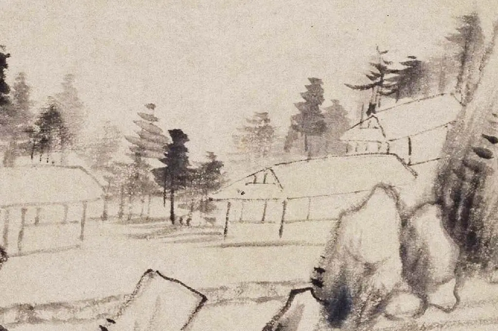 董其昌水墨山水画《佘山游境图》局部 (3)