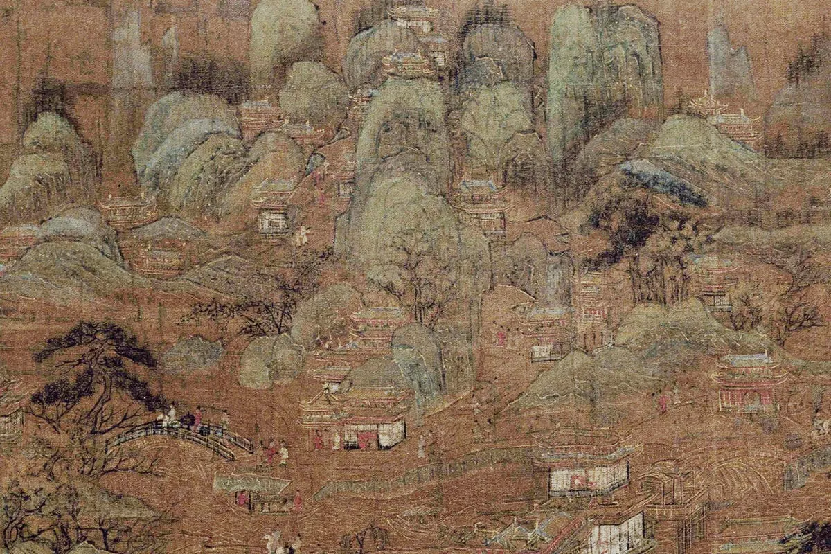 青绿楼阁画《宫苑图》局部 (1)