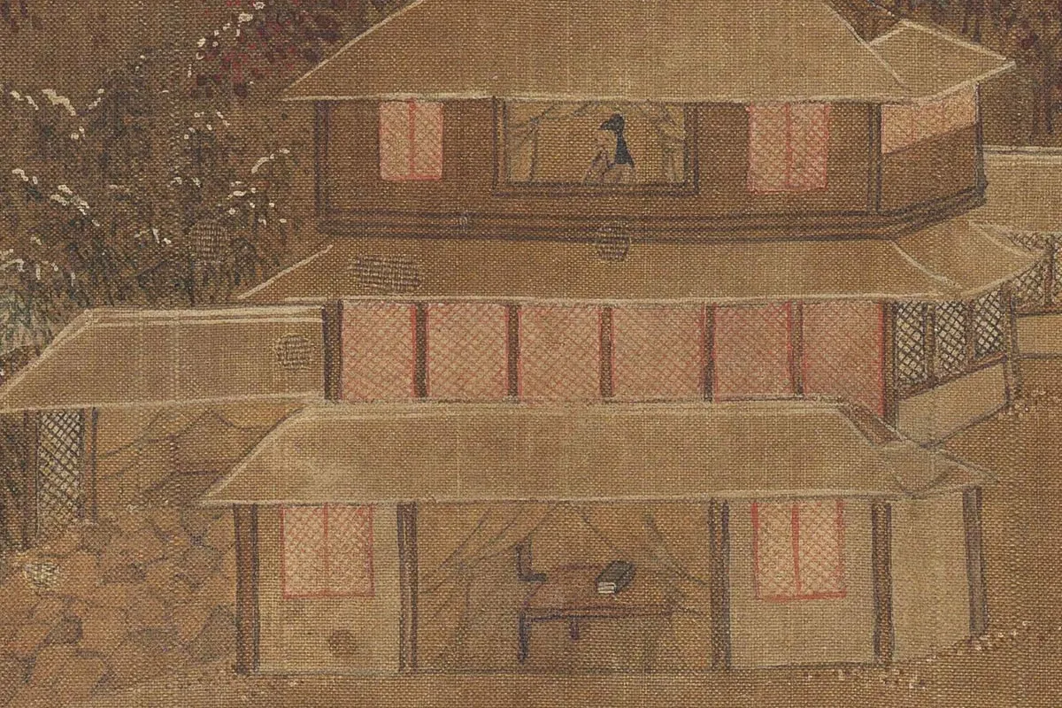 杨升没骨山水画《蓬莱飞雪图》高清大图局部细节 (2)