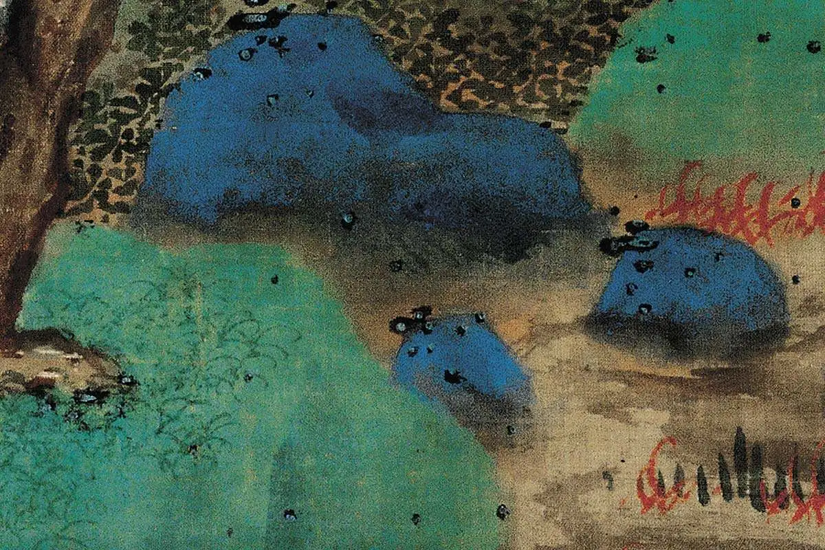 蓝瑛青《白云红树图》高清大图局部细节 (6)