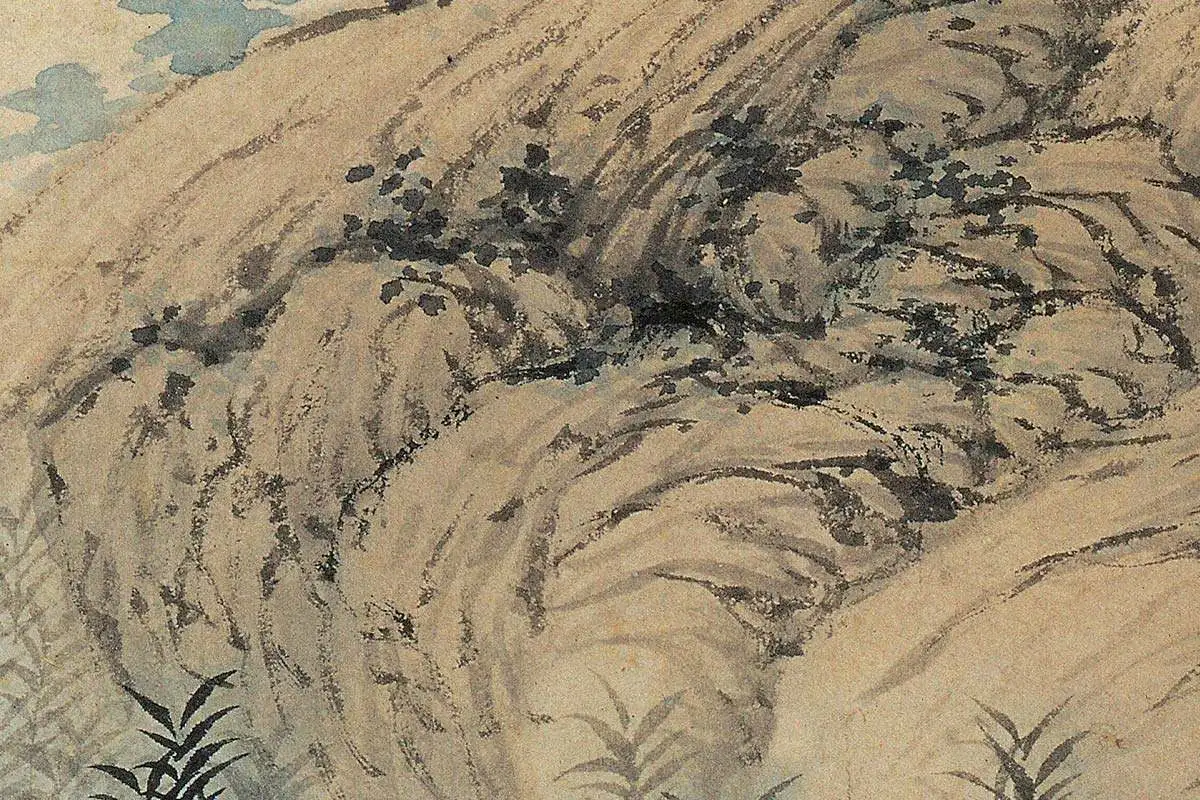 明代·沈贞山水画《竹炉山房图》高清大图局部细节 (3)