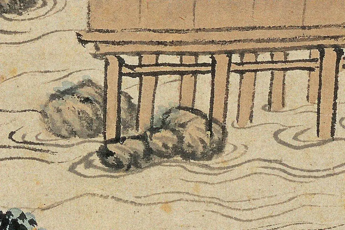 明代·沈贞山水画《竹炉山房图》高清大图局部细节 (10)