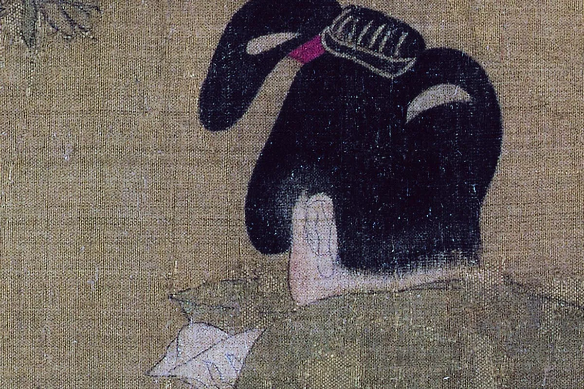 周昉仕女人物画《调琴啜茗图》高清大图局部细节 (3)