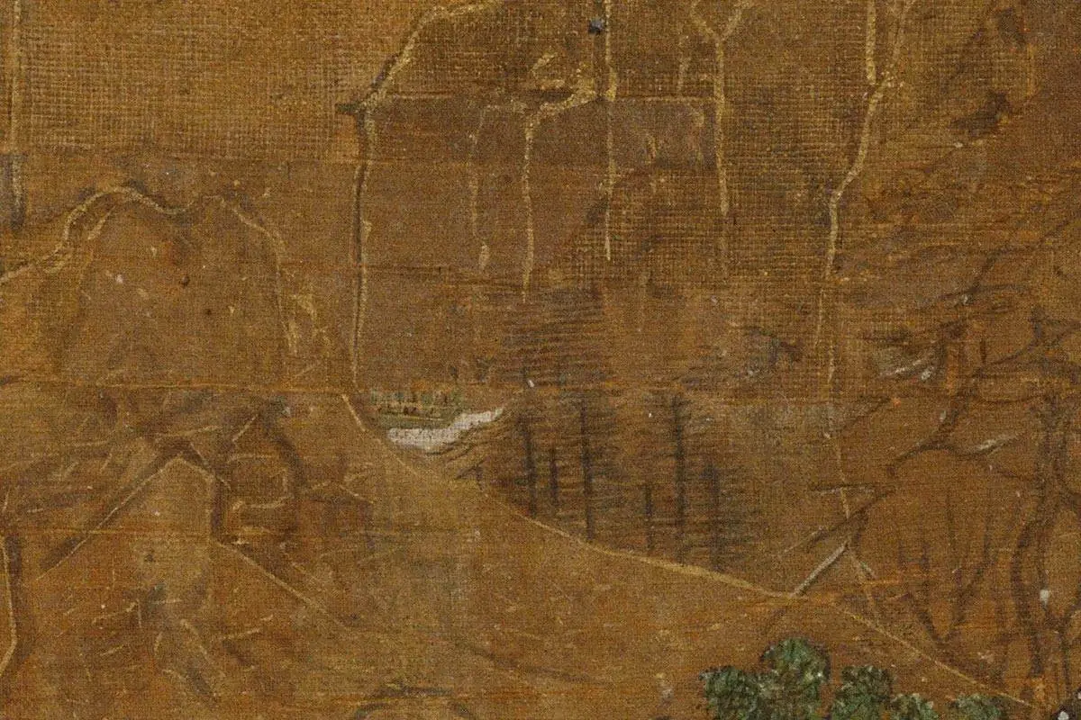 青绿山水楼阁《京畿瑞雪图》高清大图局部细节 (12)