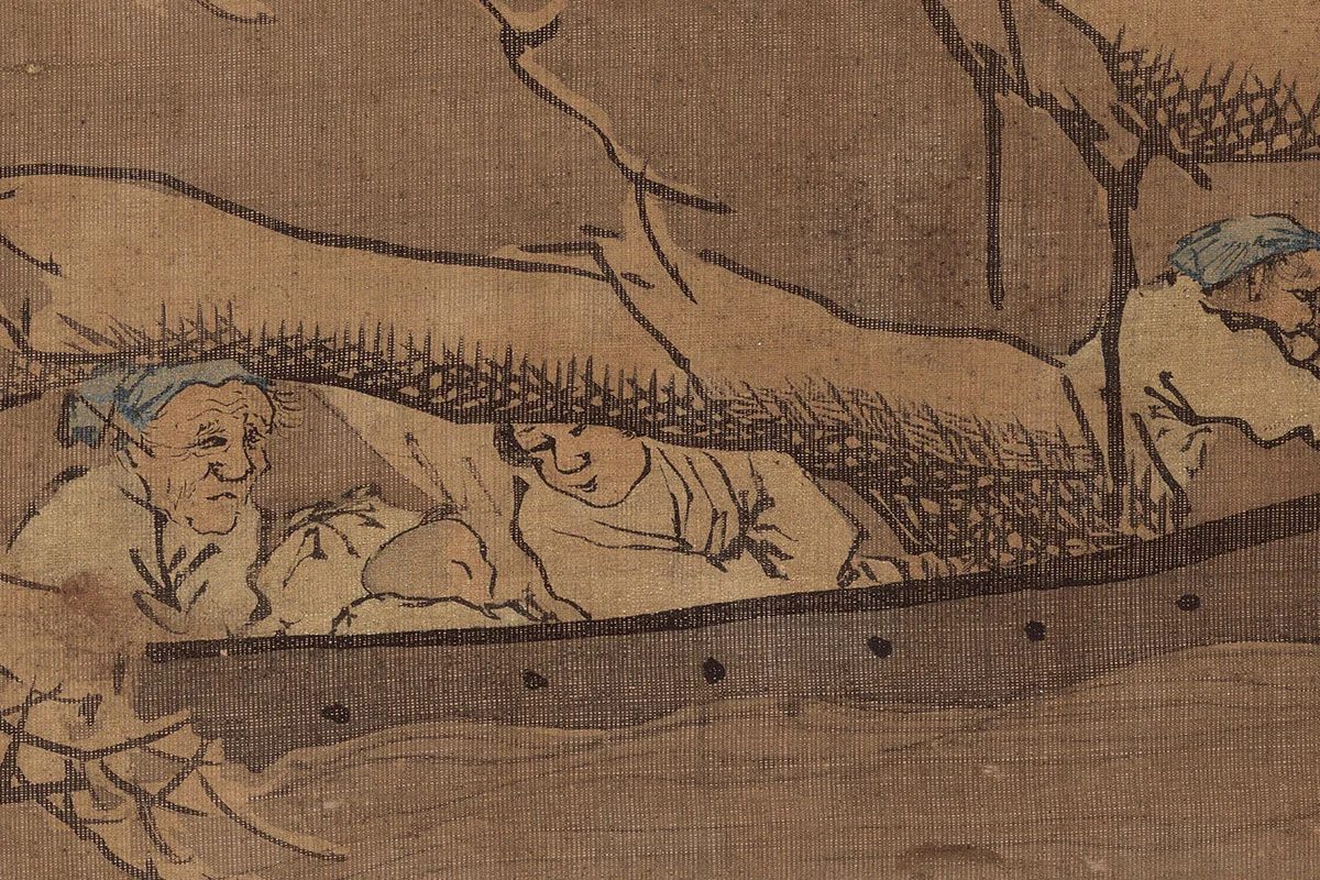 朱邦山水画人物画《寒江渔村图》高清大图局部细节 (1)