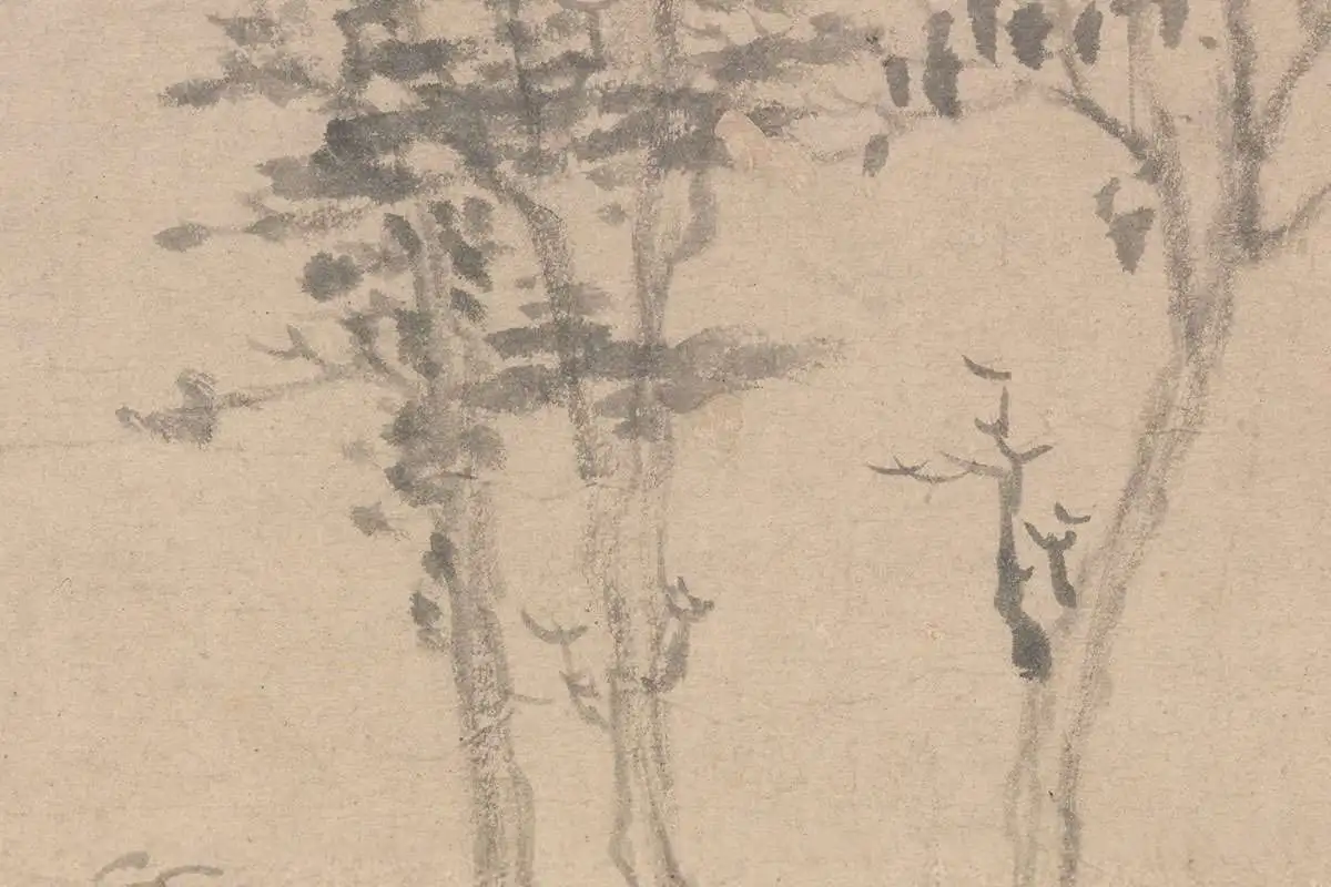 倪瓒《江渚风林图》高清大图局部细节 (5)