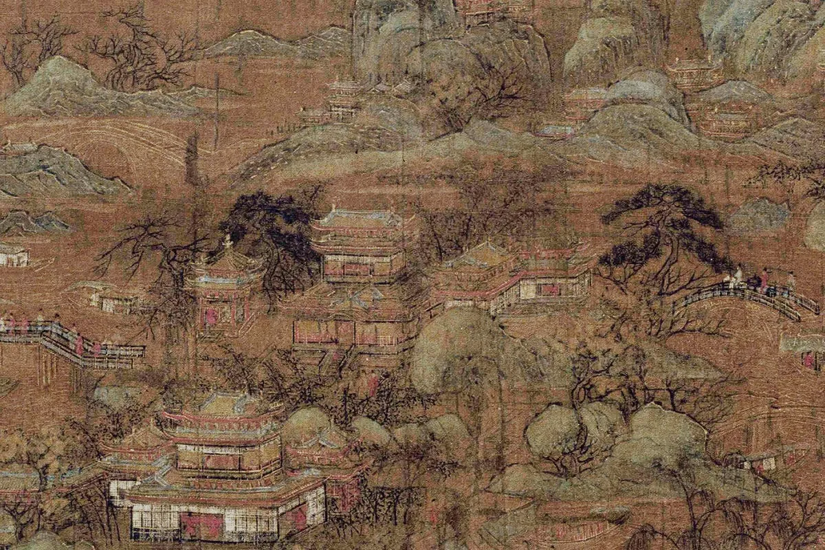 青绿楼阁画《宫苑图》局部 (2)