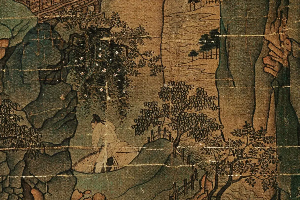 青绿山水人物画《明皇幸蜀图》高清大图局部细节 (13)