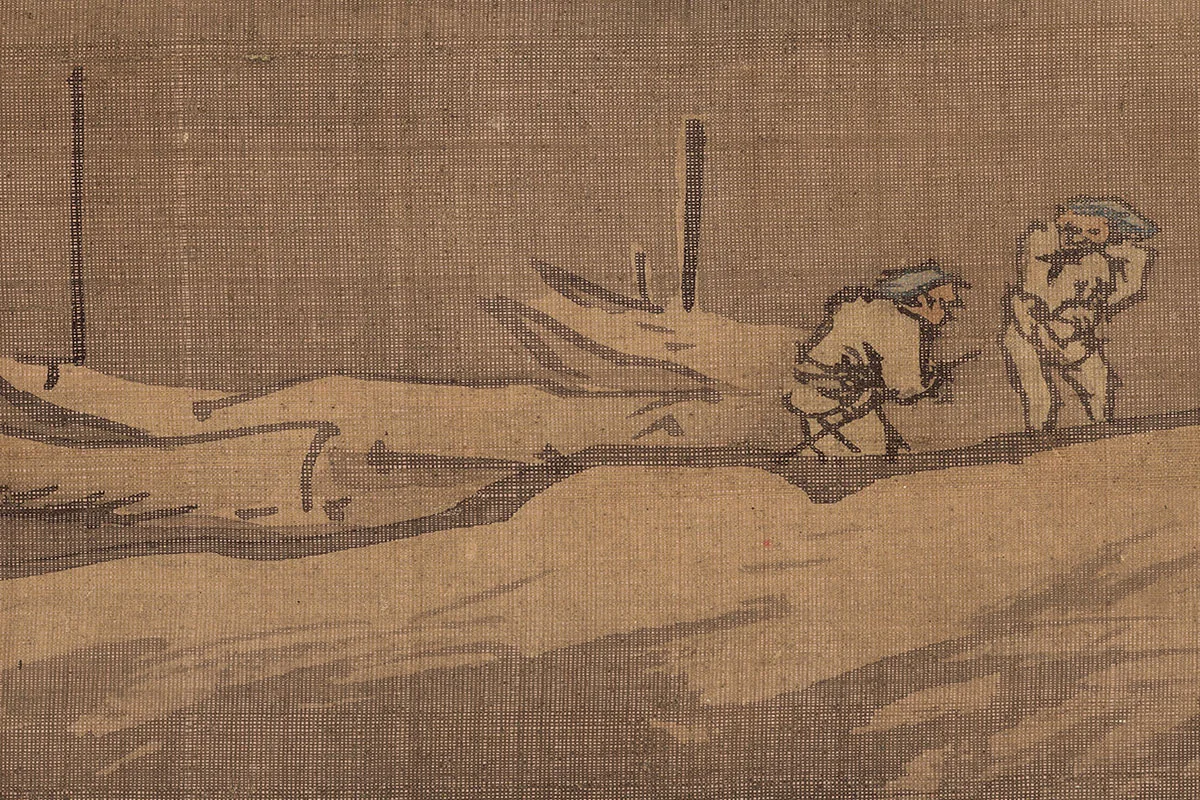 朱邦山水画人物画《寒江渔村图》高清大图局部细节 (7)