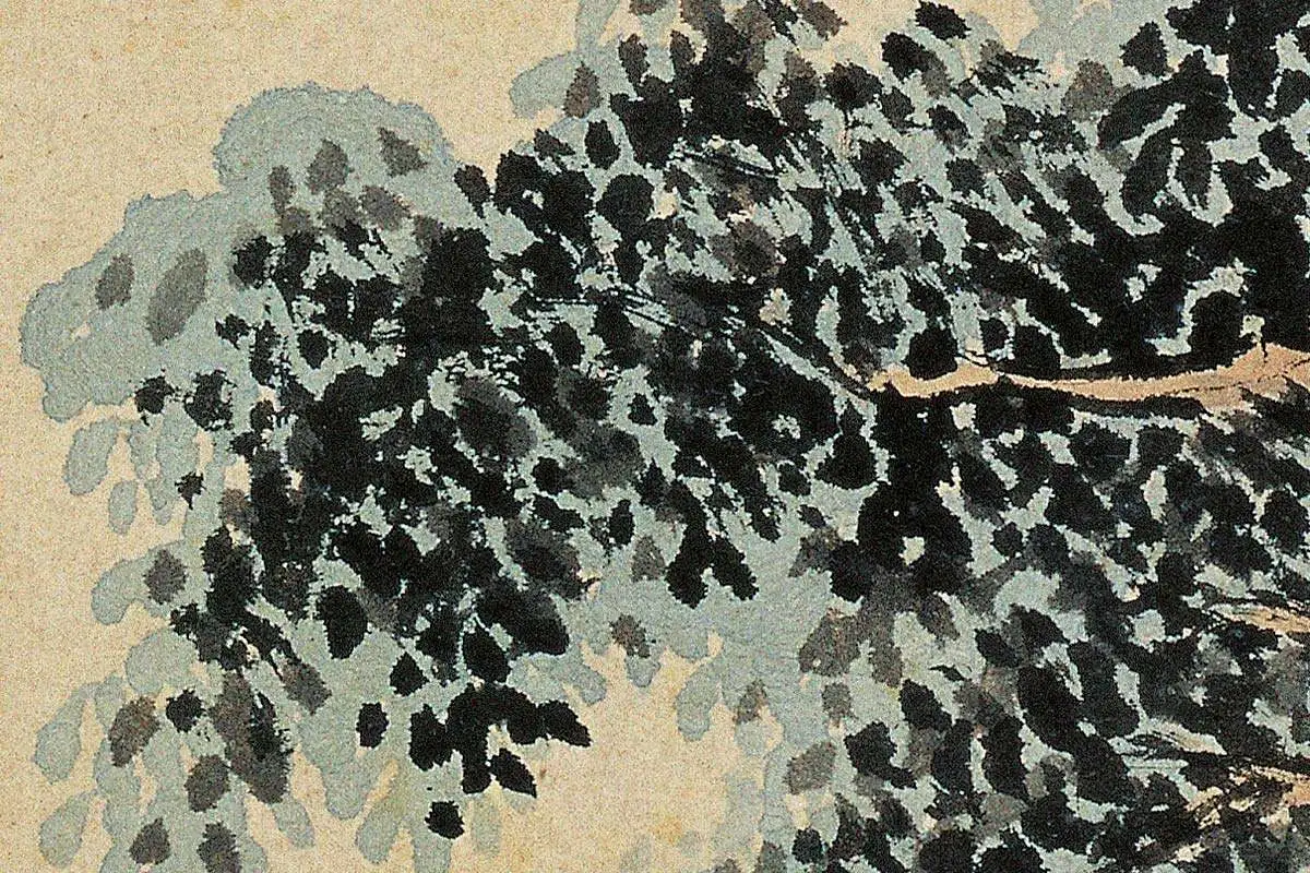 明代·沈贞山水画《竹炉山房图》高清大图局部细节 (11)