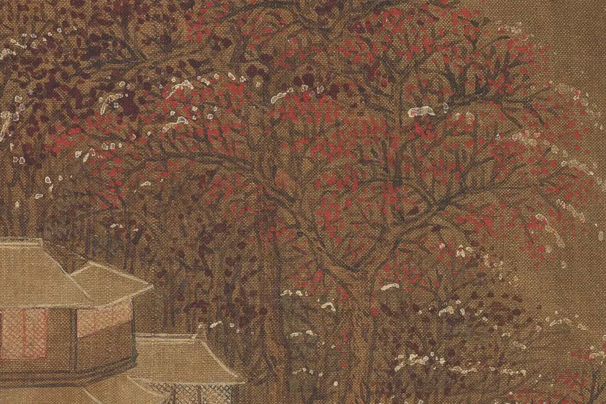 杨升没骨山水画《蓬莱飞雪图》高清大图局部细节 (3)