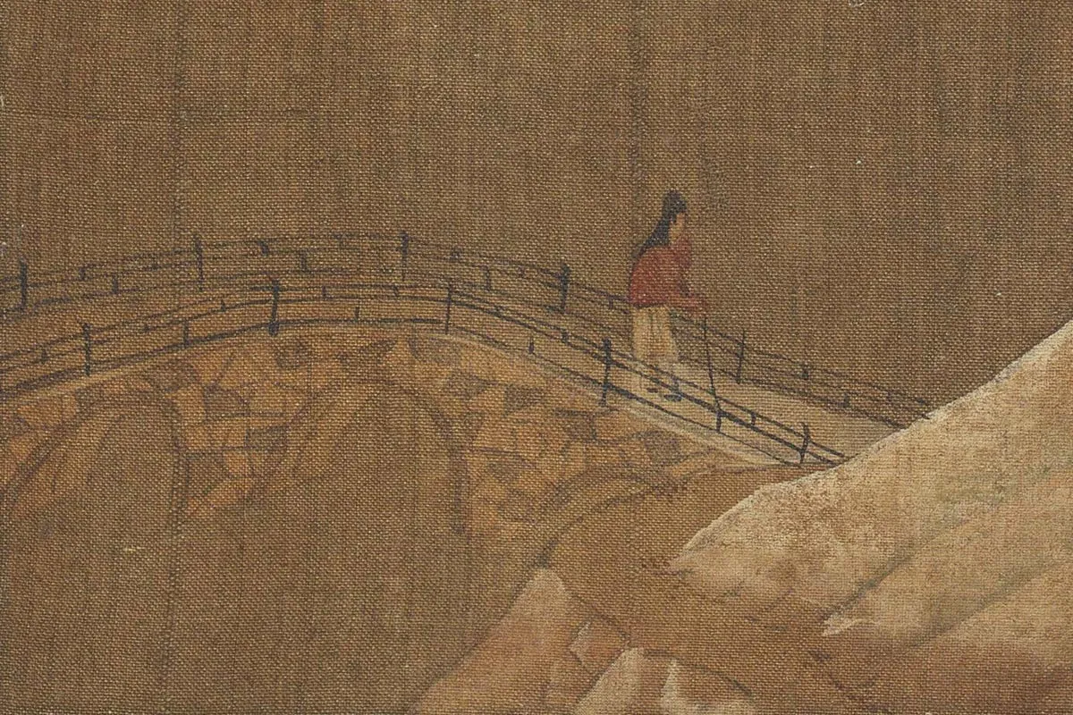 杨升没骨山水画《蓬莱飞雪图》高清大图局部细节 (1)