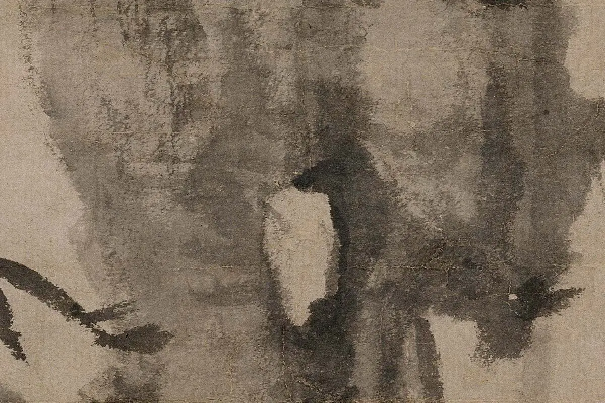 倪瓒水墨画《梧竹秀石图》高清大图局部细节 (4)