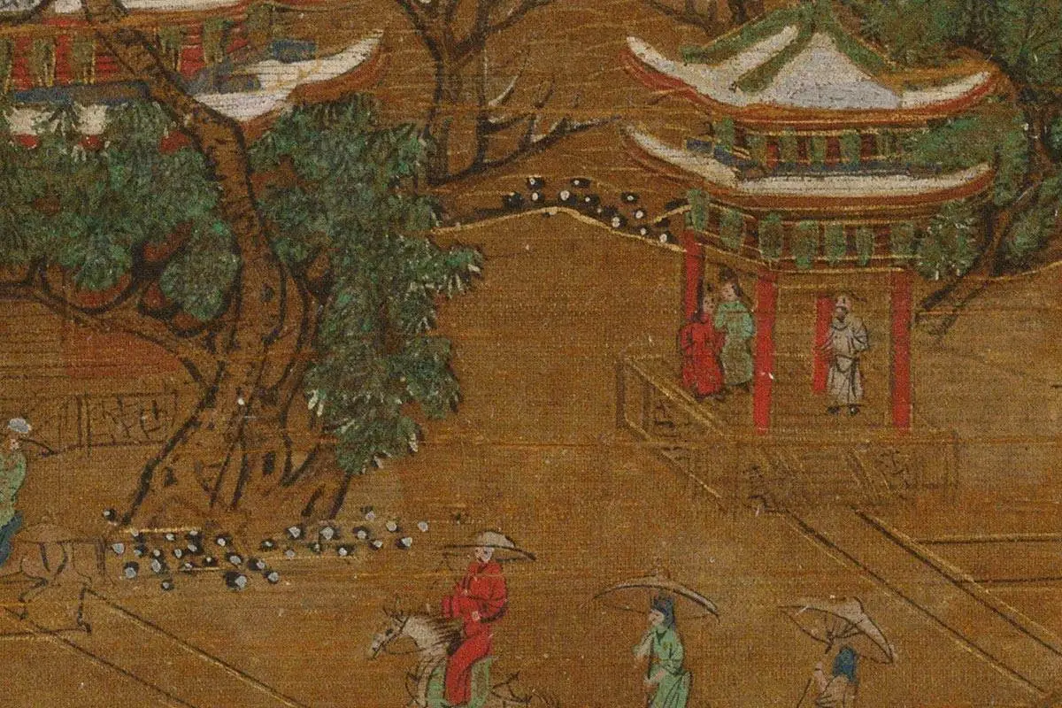 青绿山水楼阁《京畿瑞雪图》高清大图局部细节 (6)