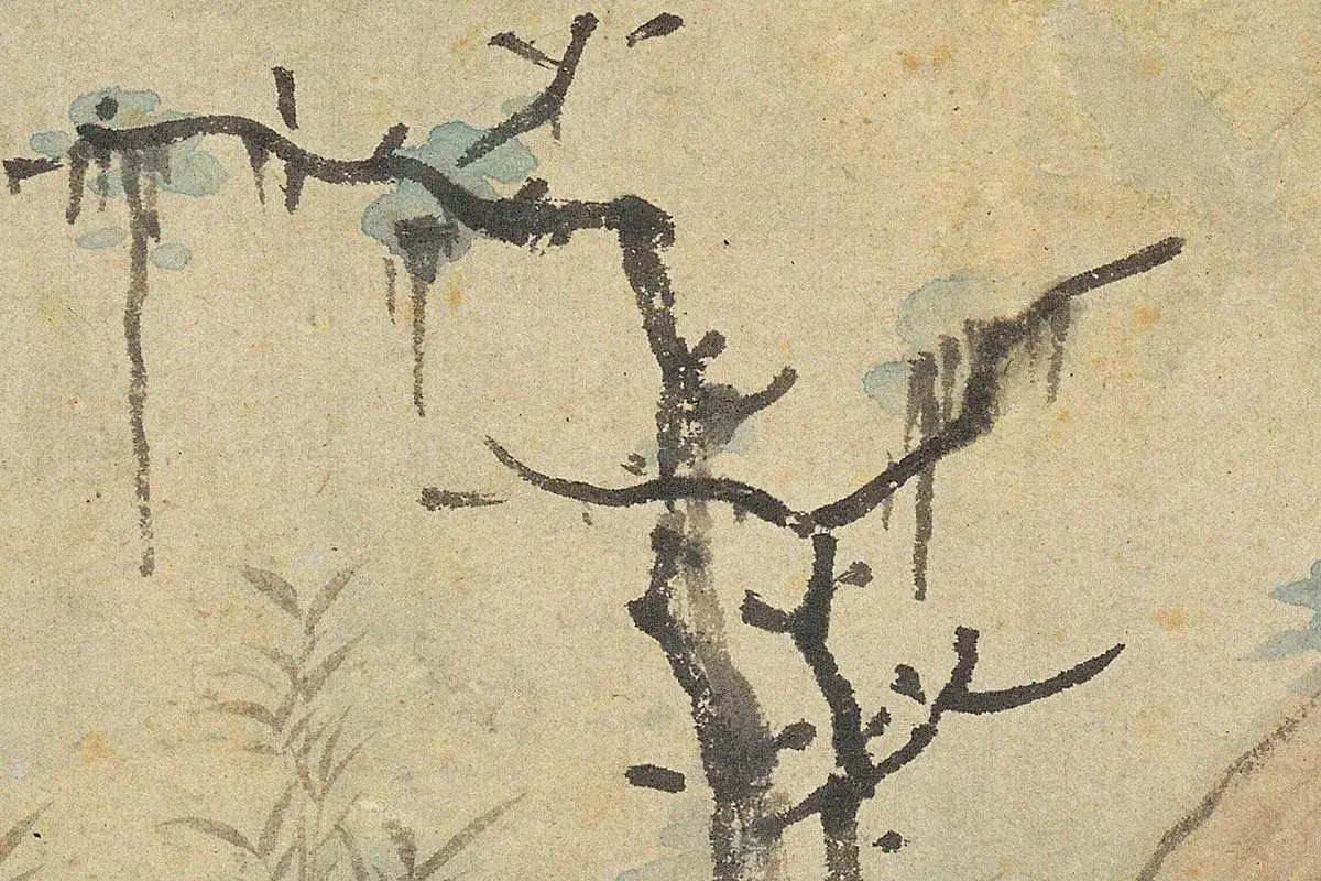 明代·沈贞山水画《竹炉山房图》高清大图局部细节 (2)