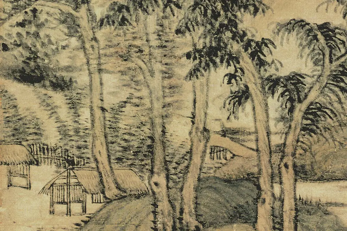 倪瓒山水画《水竹居图》高清大图局部细节 (3)